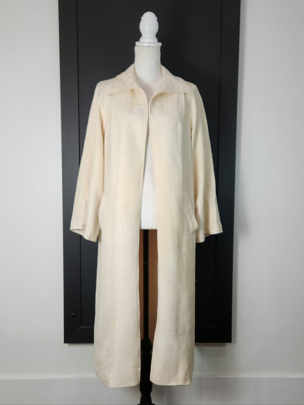 Vintage Anne Harris 100% Raw Silk Coat Duster Ivory Cream Made in Hong Kong